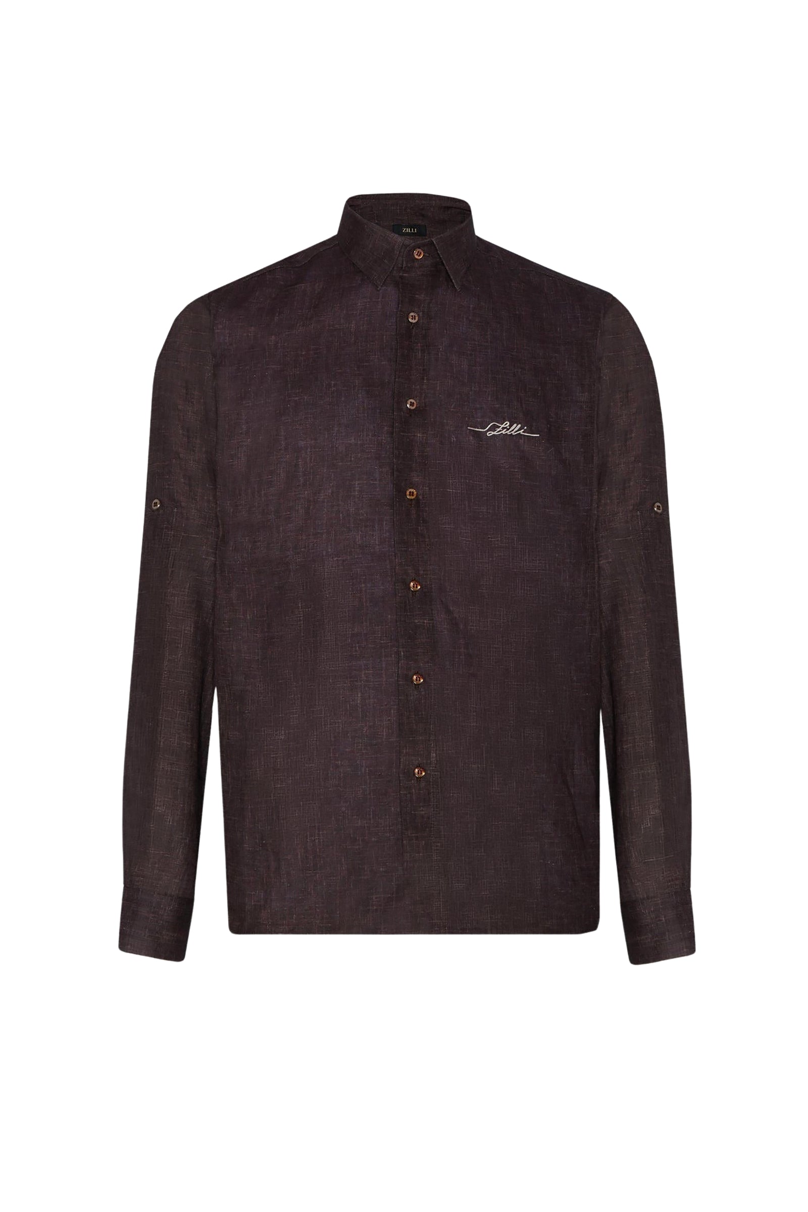 Chemise à broderie en lin - Marron