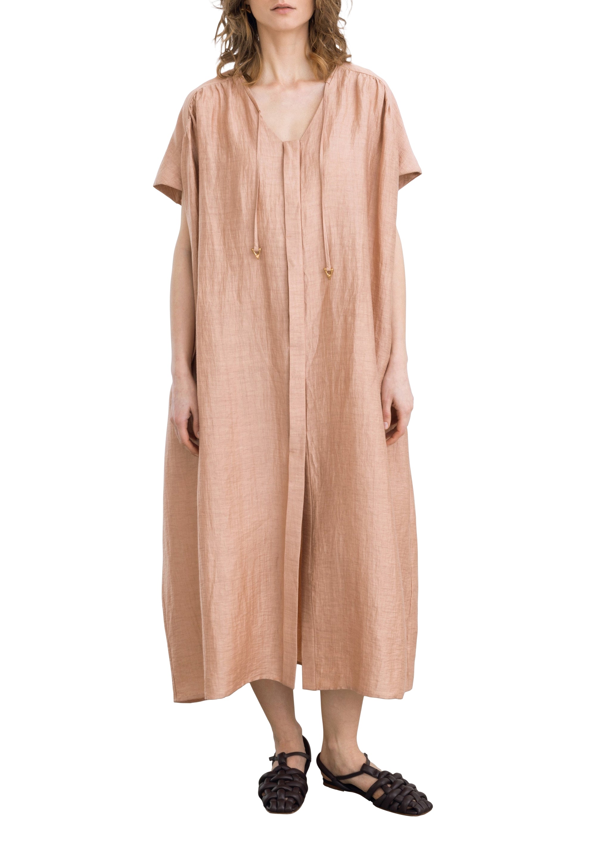 Robe longue Linda ceinturée en lin - Apricot
