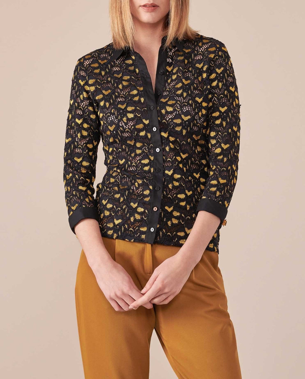 Chemise Lisaya en dentelle à manches longues - Safran