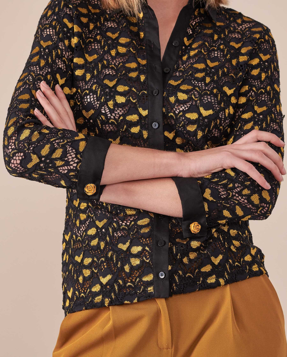 Chemise Lisaya en dentelle à manches longues - Safran