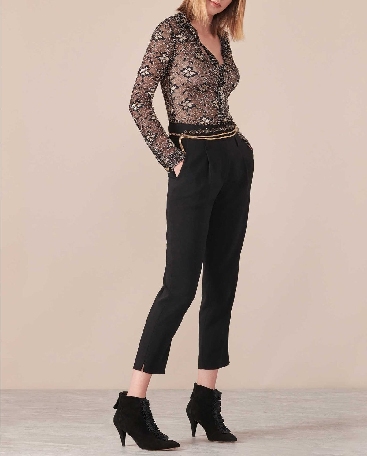 Chemise Lisboa en dentelle à manches longues - Black