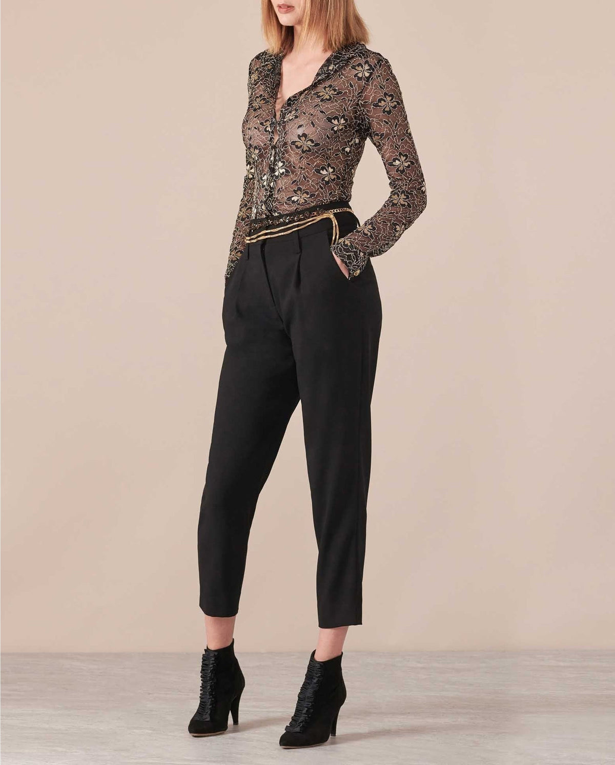 Chemise Lisboa en dentelle à manches longues - Black