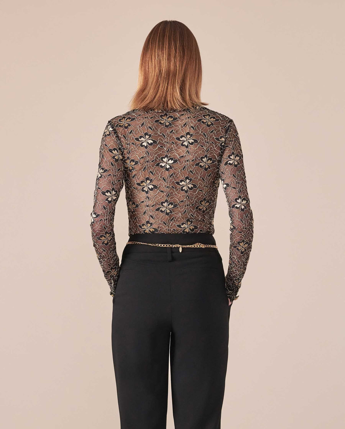 Chemise Lisboa en dentelle à manches longues - Black