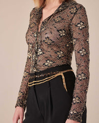 Chemise Lisboa en dentelle à manches longues - Black