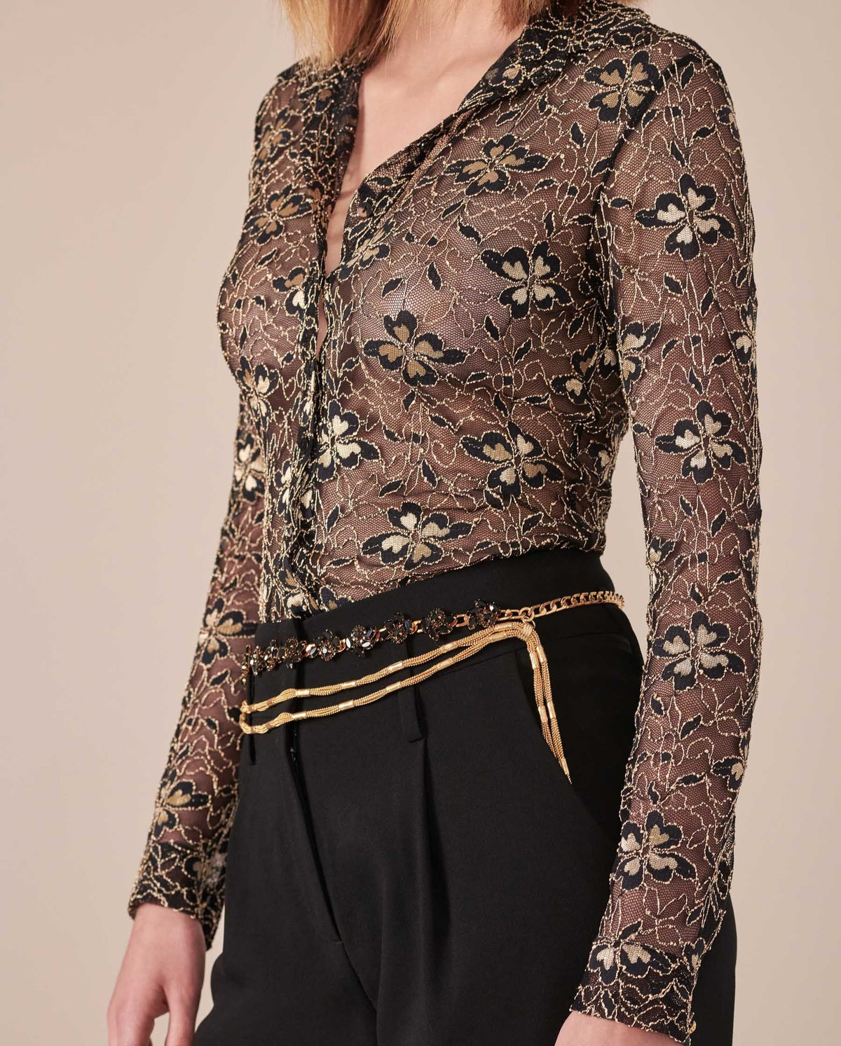 Chemise Lisboa en dentelle à manches longues - Black