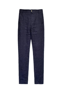 Pantalon droit à texture irrégulière en lin - Bleu
