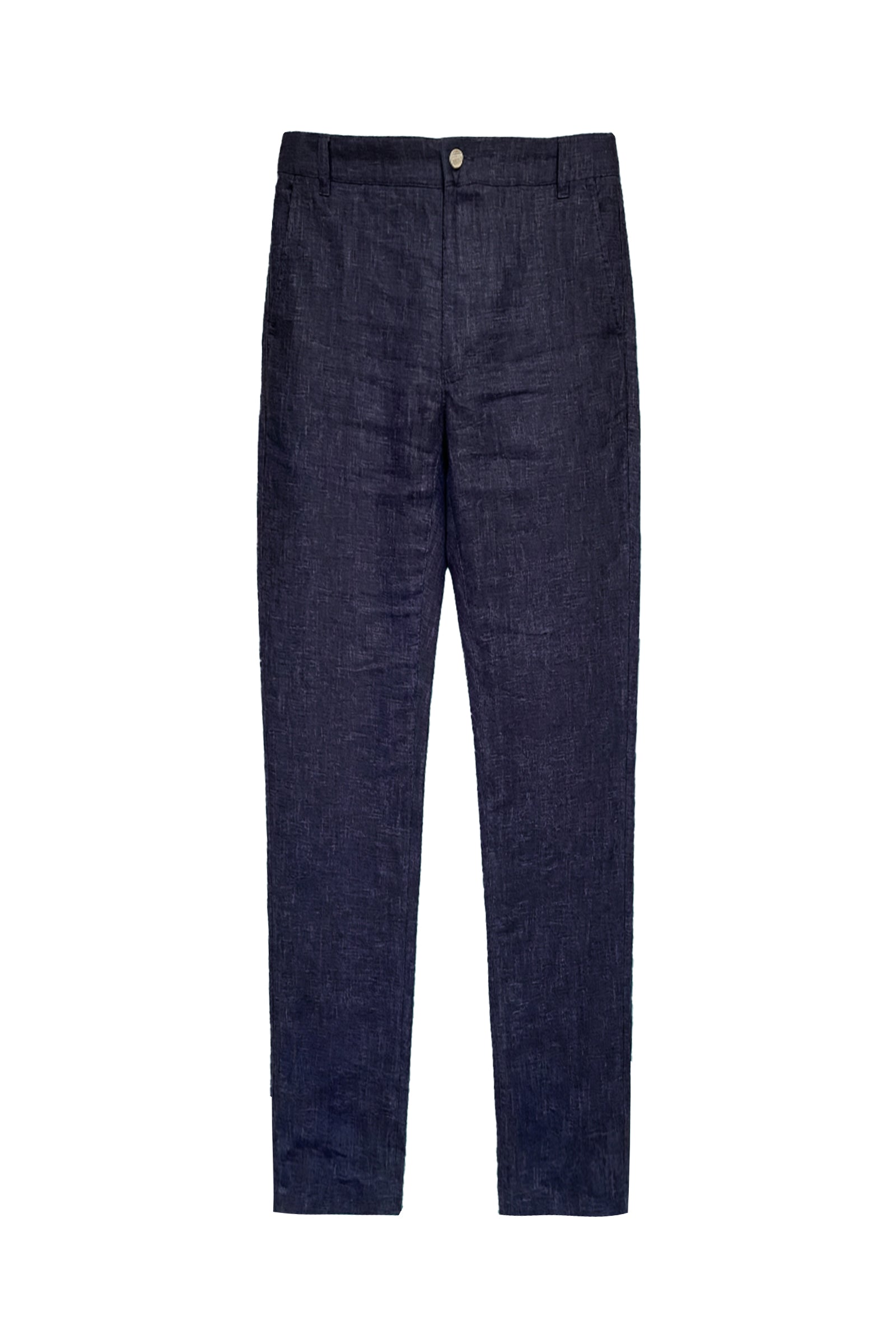 Pantalon droit à texture irrégulière en lin - Bleu