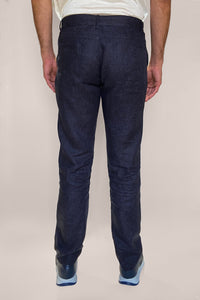 Pantalon droit à texture irrégulière en lin - Bleu