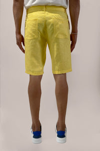 Short à ceinture élastiquée en lin - Jaune