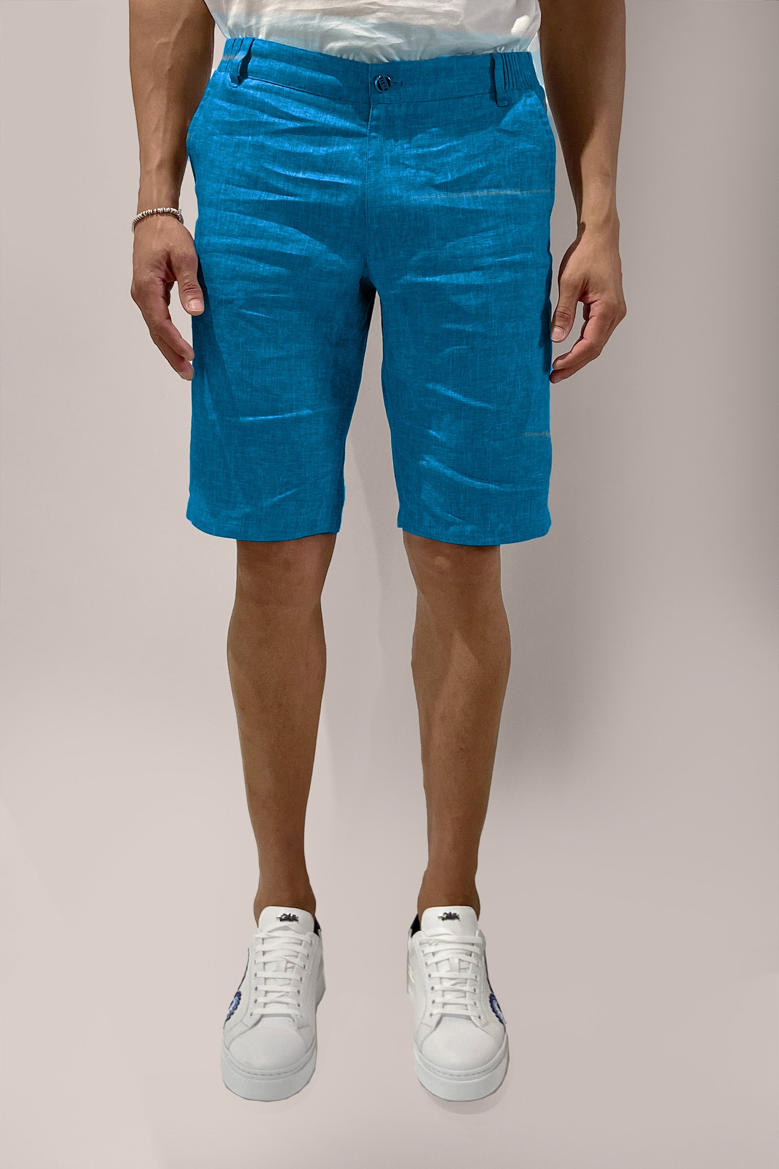 Linen elasticated waist shorts - Blue