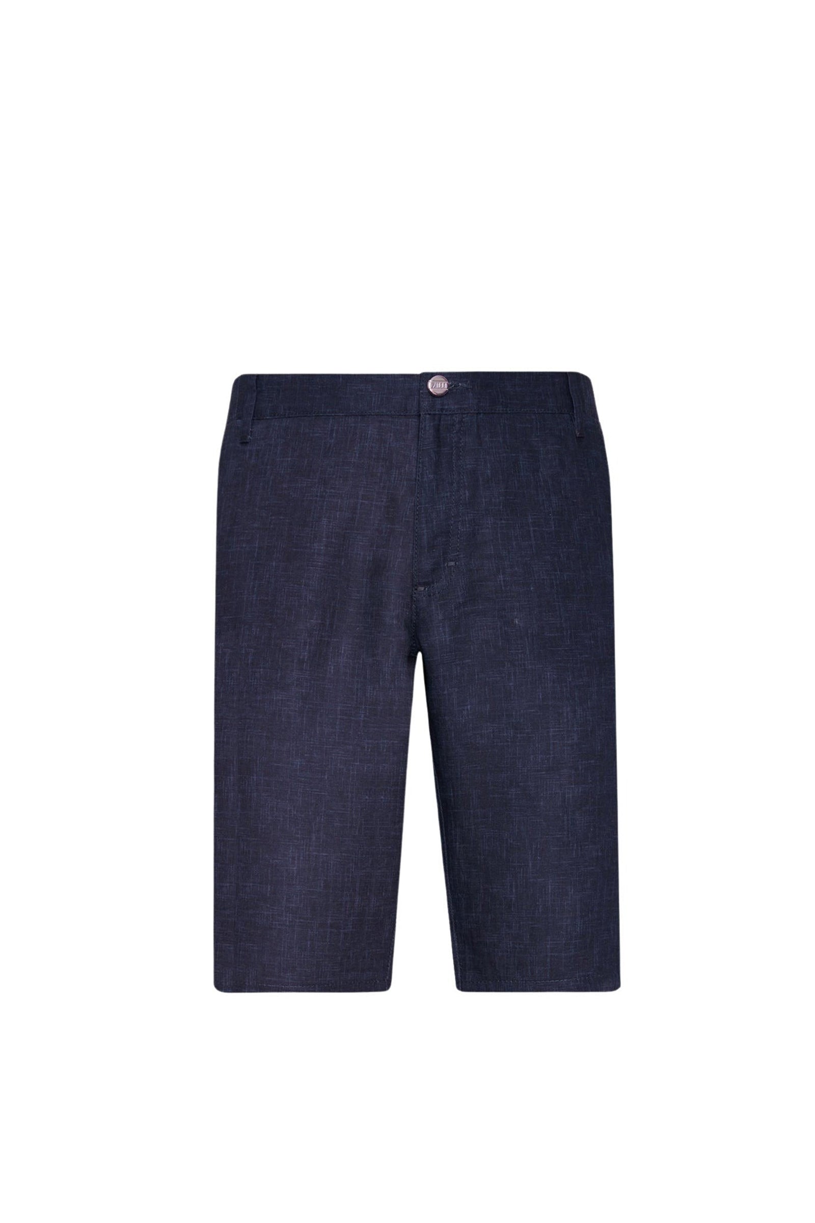 Short boutonné et chiné en lin - Bleu
