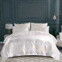 Housse de couette Bouquet éclaté en percale de coton - Celadon & Jaune