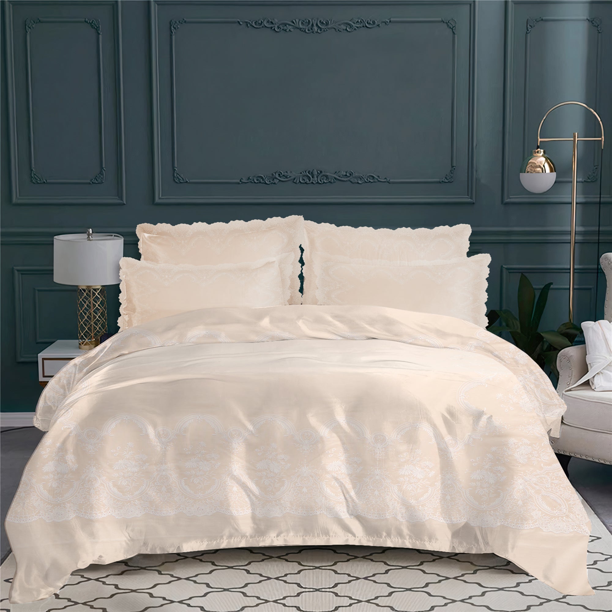 Housse de couette Guirlande en voile de coton - Mi-blanc & Sable