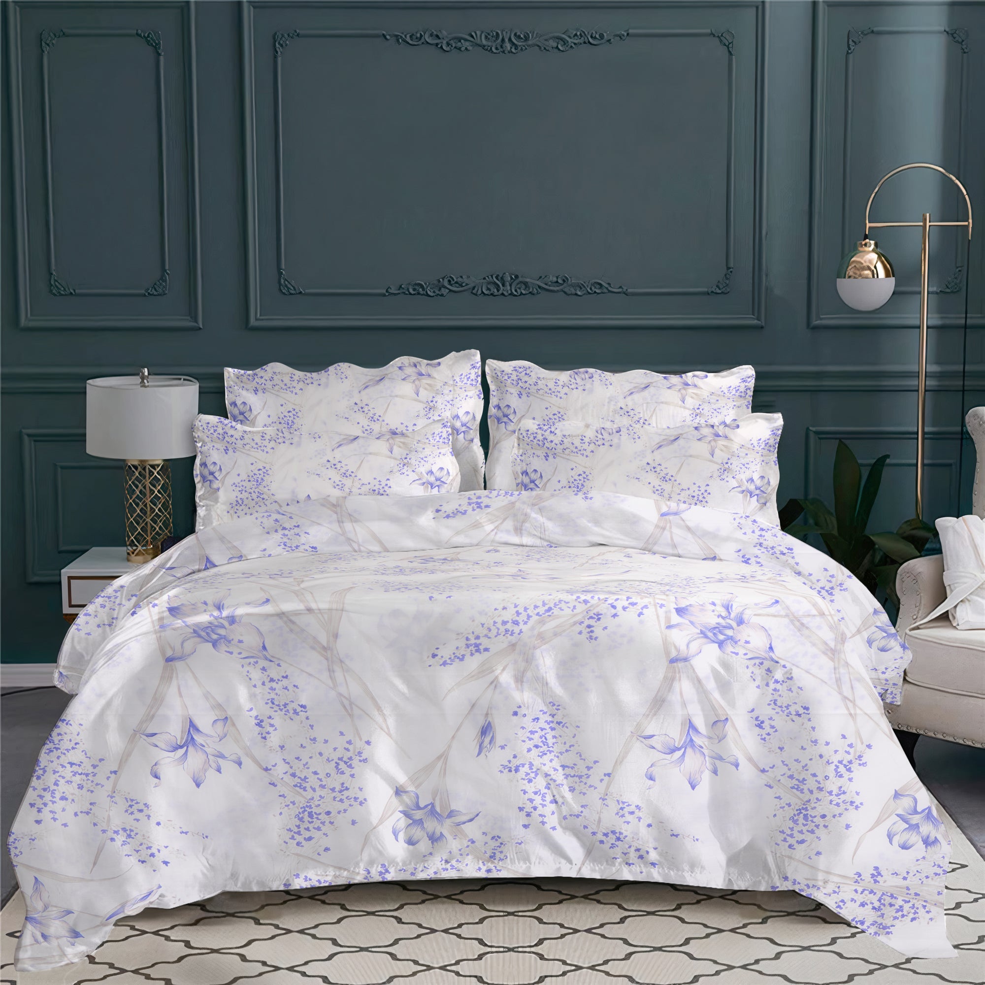 Drap de dessous Iris en voile de coton - Bleu