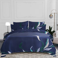 Parure de lit Daphnée en satin de coton - Bleu Lavande, Emeraude & Gris Souris