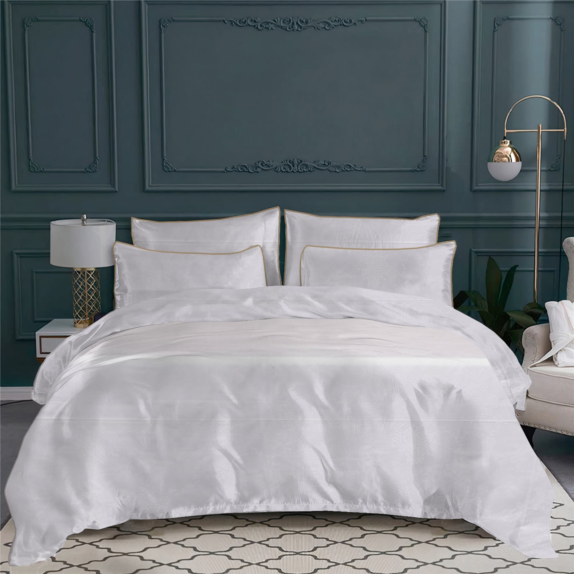 Drap de dessous Aigue marine en satin de coton - Uni pêche