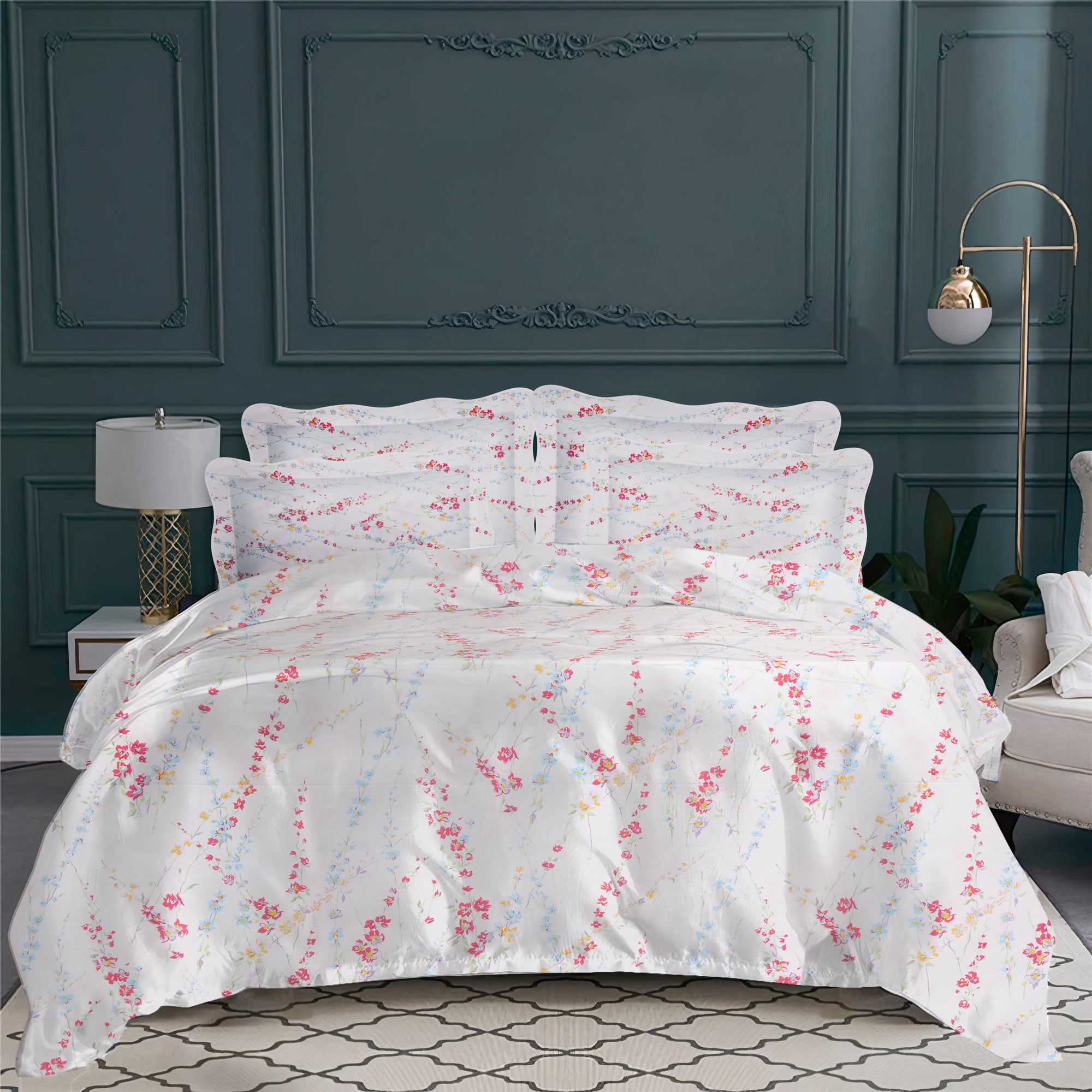 Housse de couette Brindilles en percale de coton - Rouge Cerise & Vert
