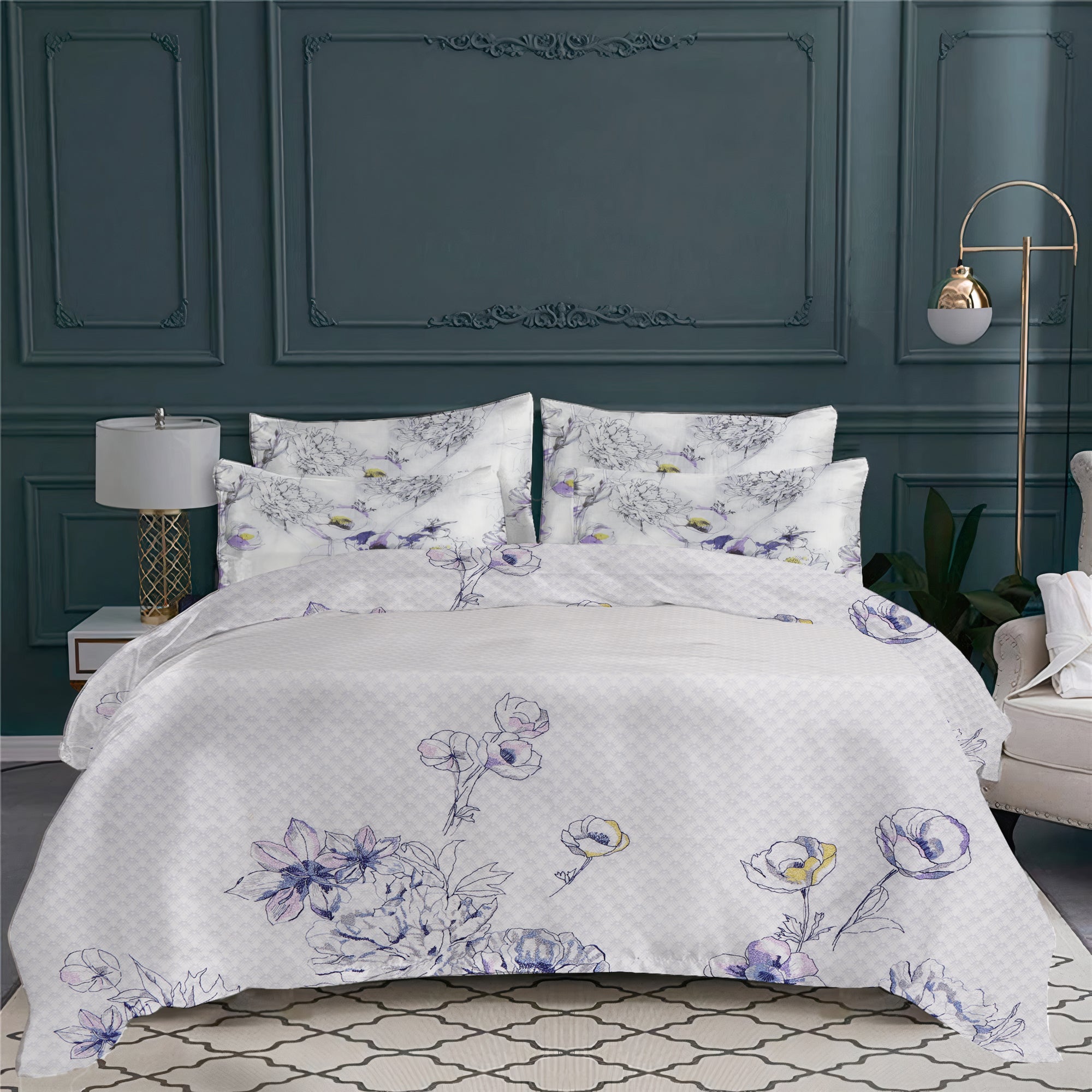 Esquisse pillow case in linen - Violet & Grey