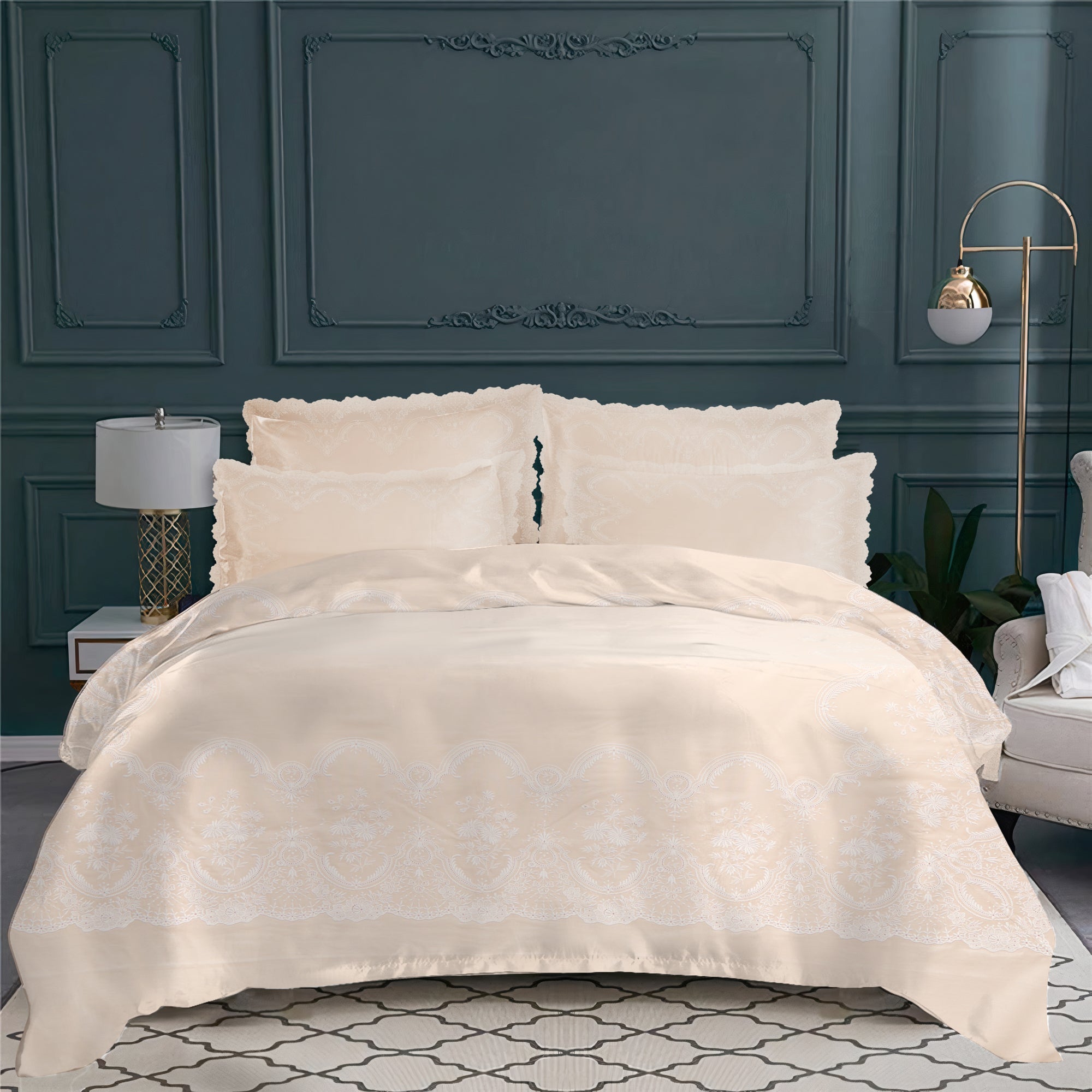 Guirlande pillow case in cotton voile - Mi-blanc & Sable