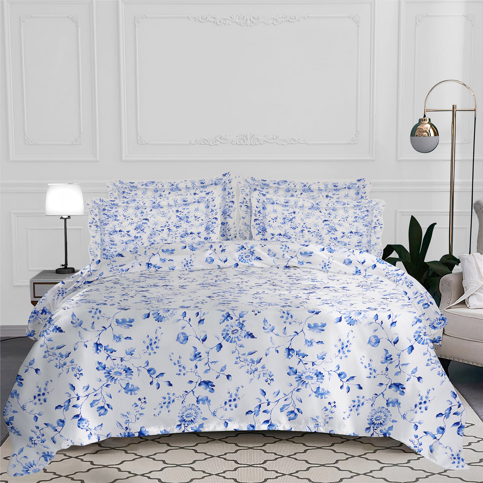 Housse de couette Mandarin en percale de coton - Bleu