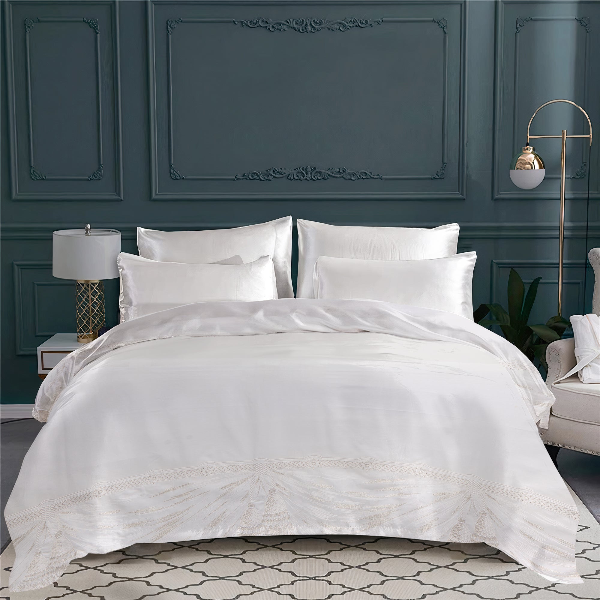 Housse de couette Pompons en voile de coton - Blanc & Argent