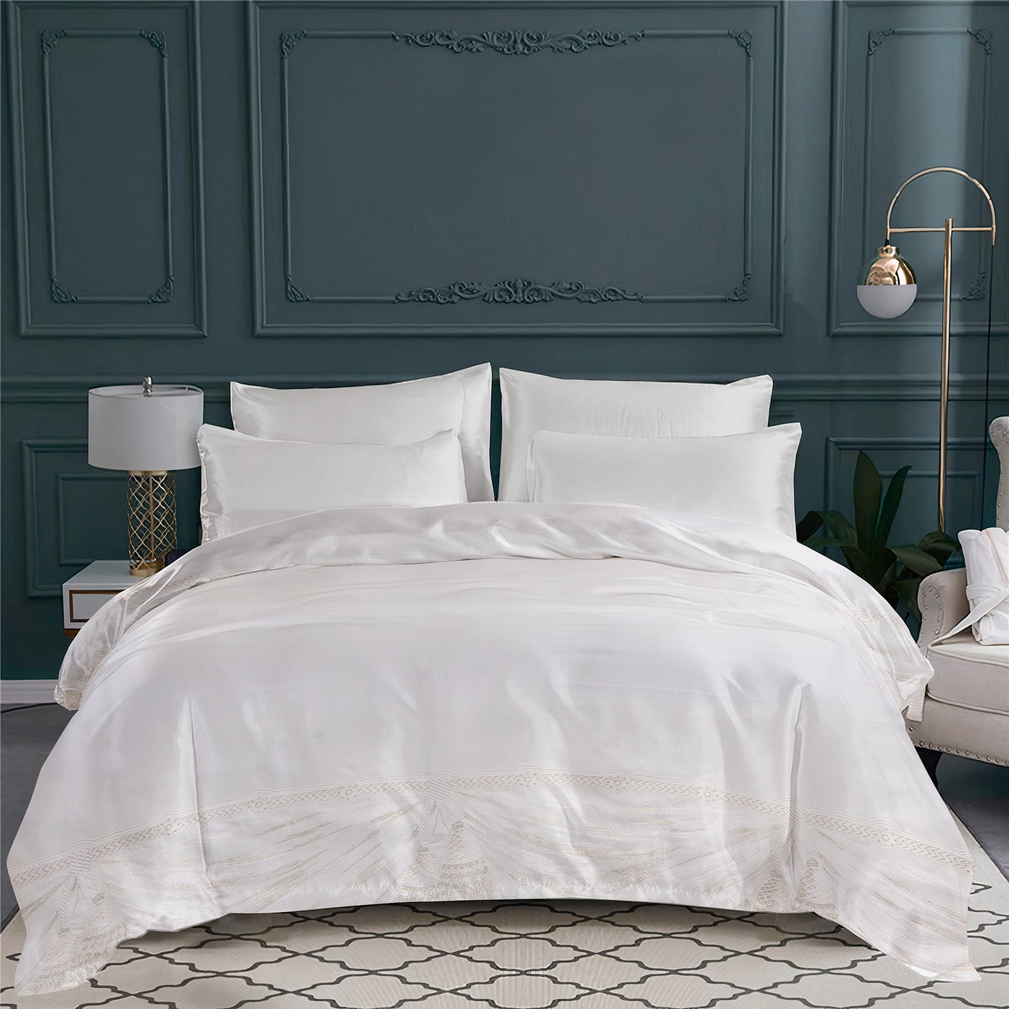 Taie d'oreiller Pompons en voile de coton - Blanc & Argent