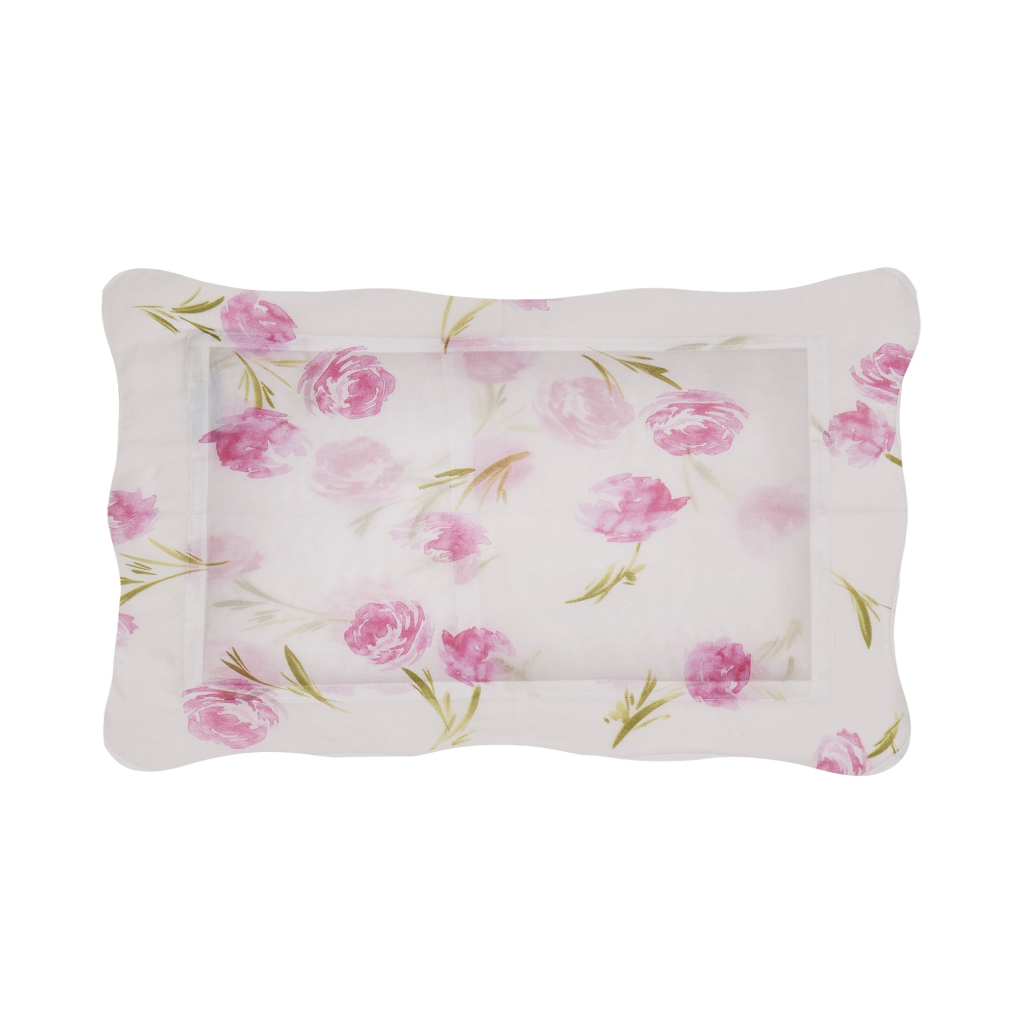 Taie d'oreiller Roses Déco en voile de coton - Rose & Vert