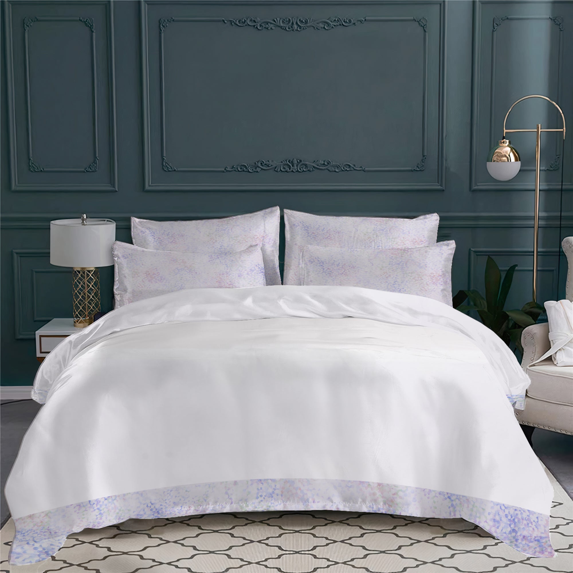 Taie d'oreiller Arcadie en voile de coton - Parme, Bleu & Vert