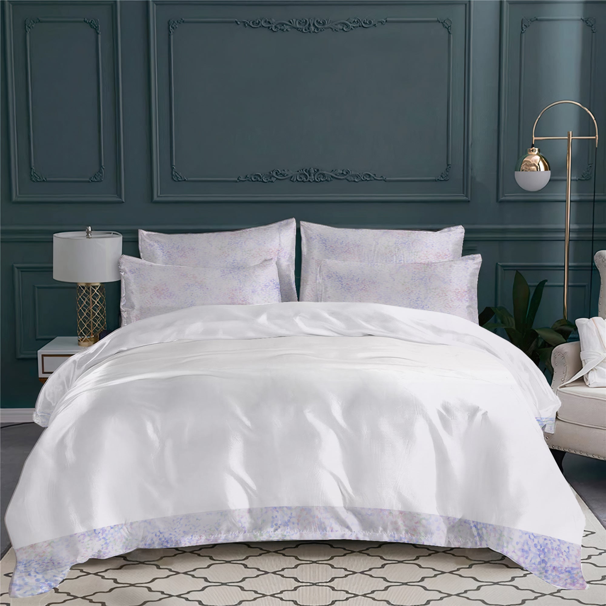 Parure de lit Arcadie en voile de coton - Parme, Bleu & Vert