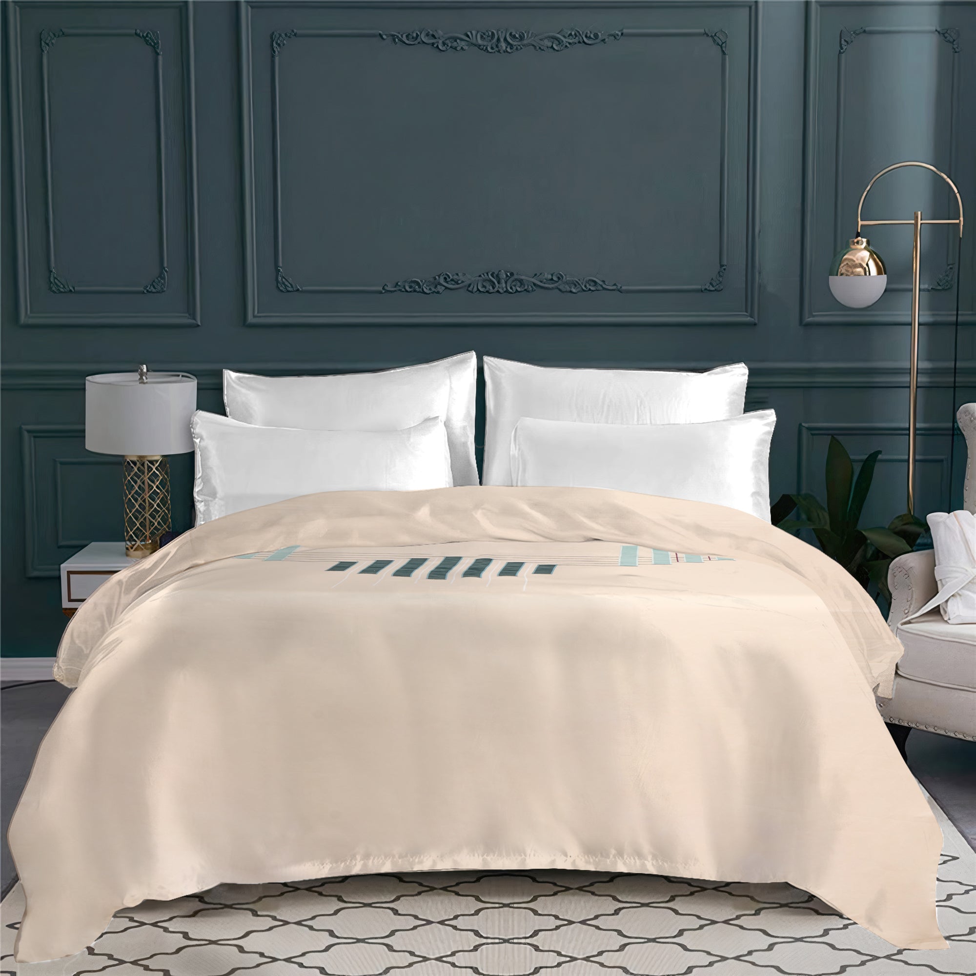 Housse de couette Bakelite en satin de coton - Emeraude & Celadon