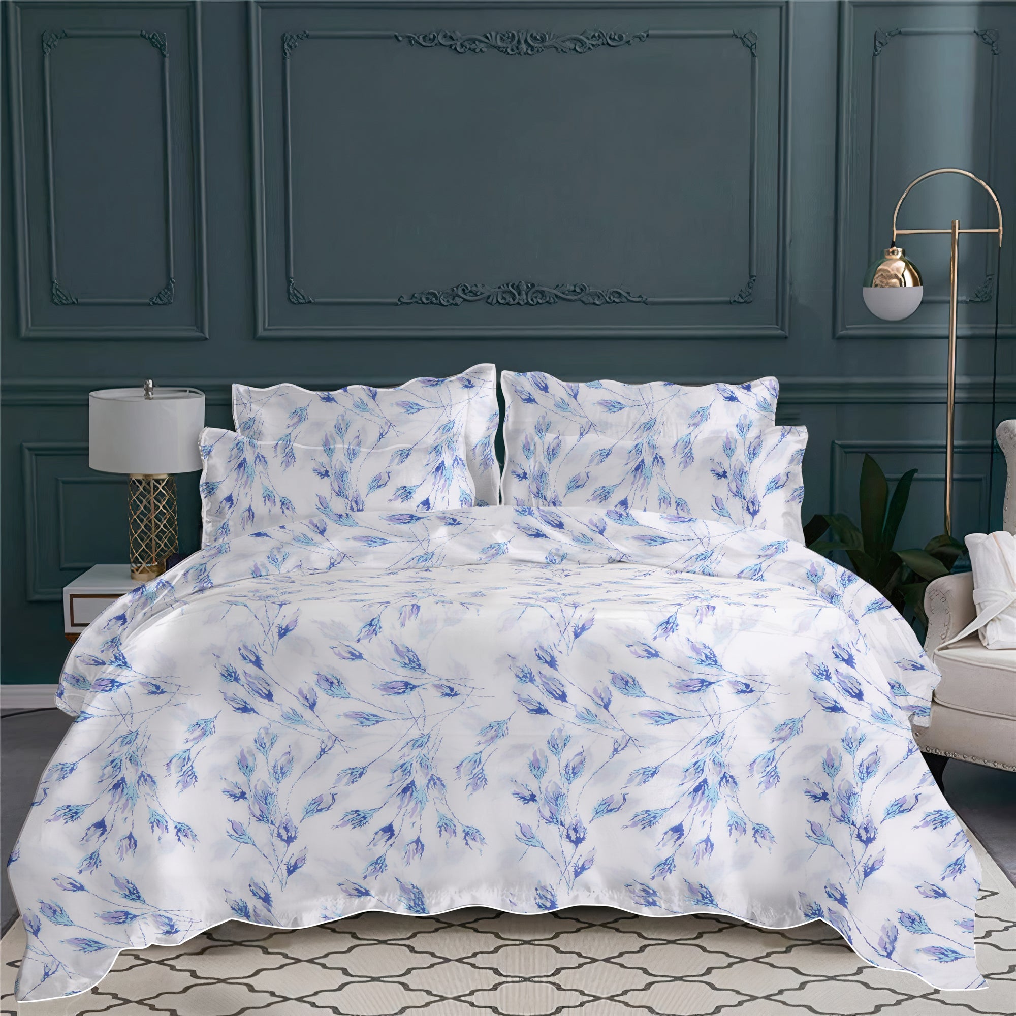 Taie d'oreiller Bouton de rose en voile de coton - Bleu lavande