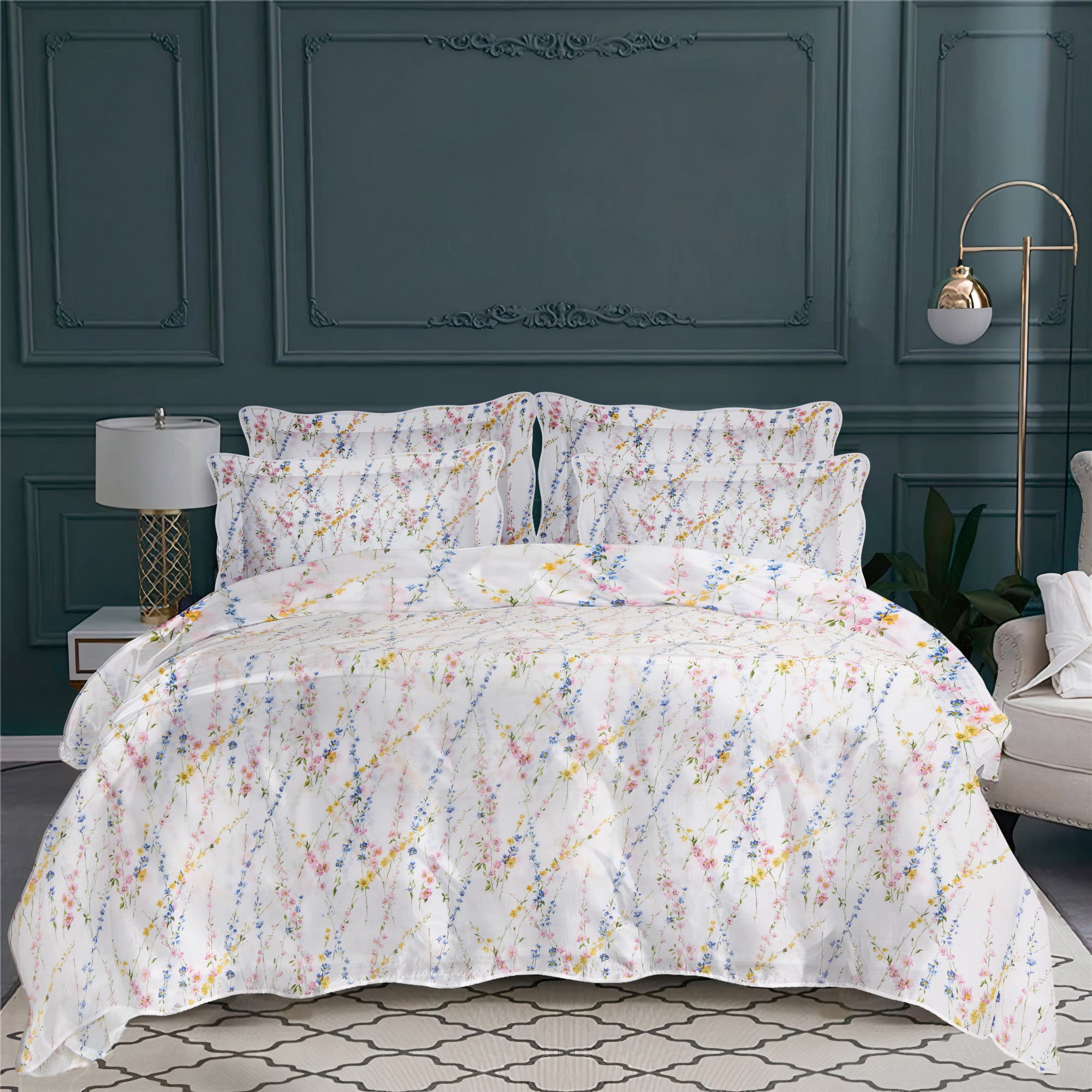Taie d'oreiller Brindilles en voile de coton - Rose & Bleu