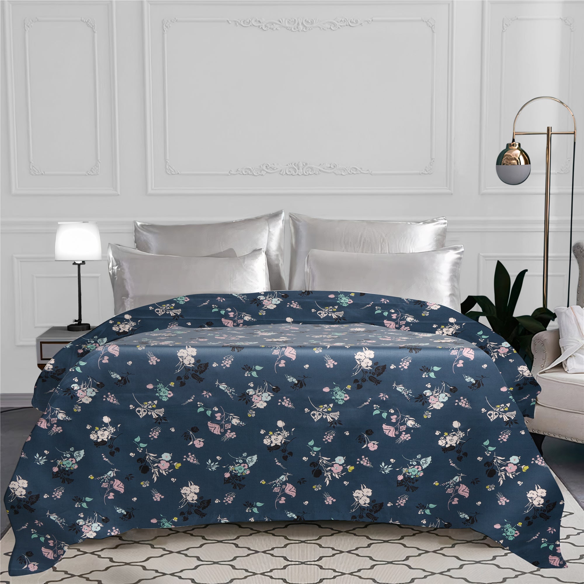 Paire de drap Célia en satin de coton - Bleu Canard