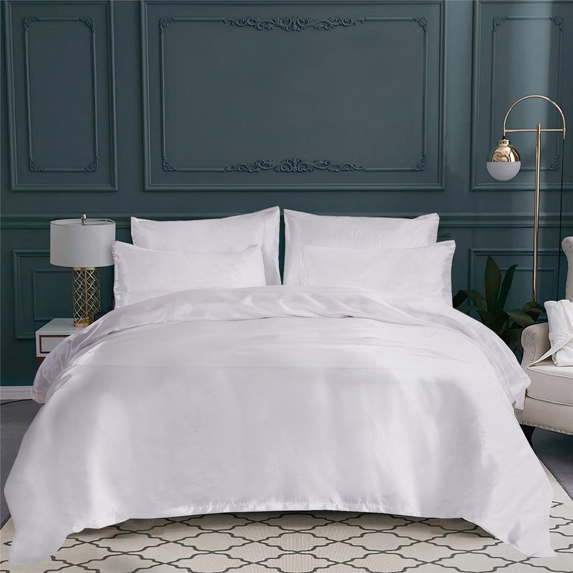 Parure de lit Floralie en voile de coton - Blanc