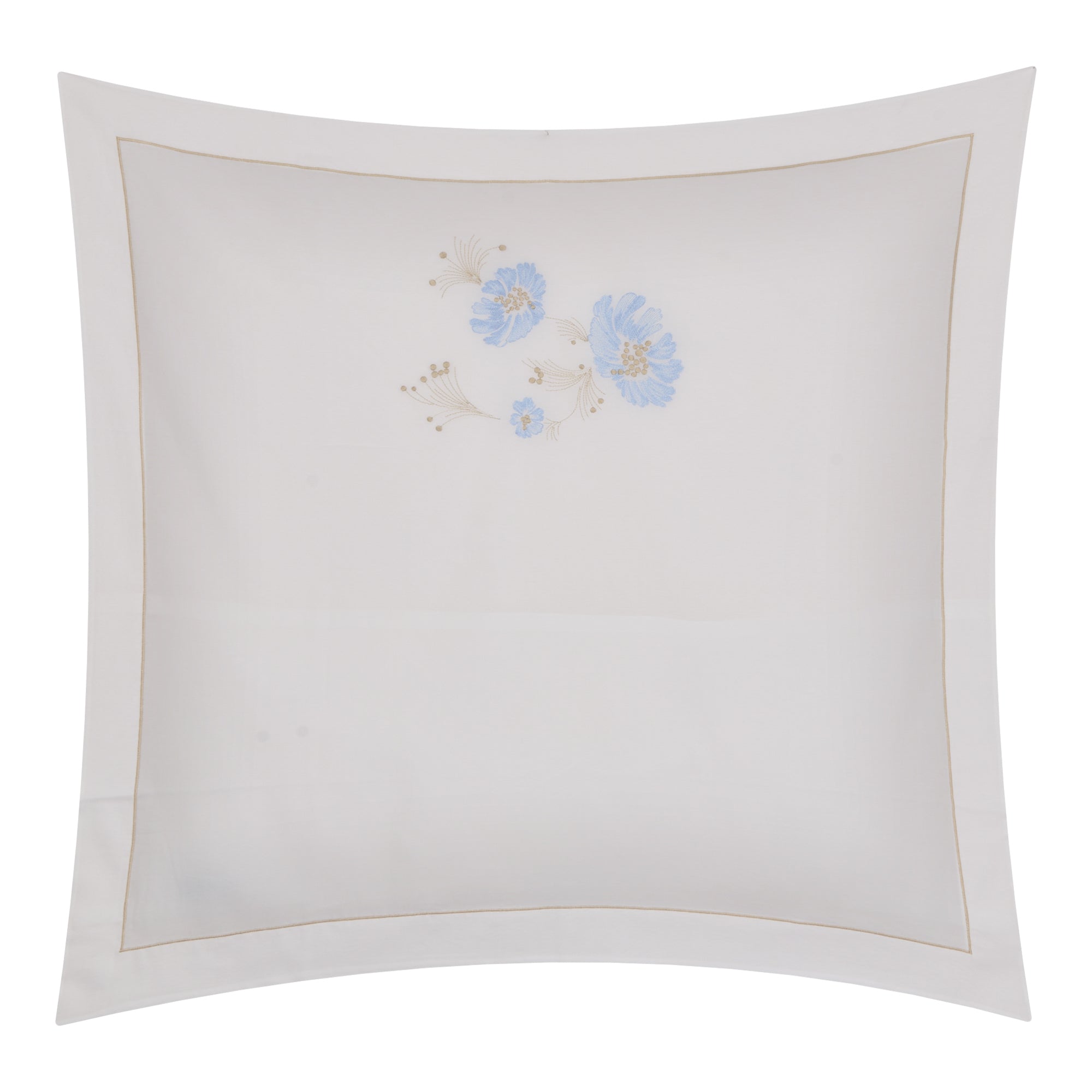 Parure de lit Floralie en voile de coton - Bleu & Camel