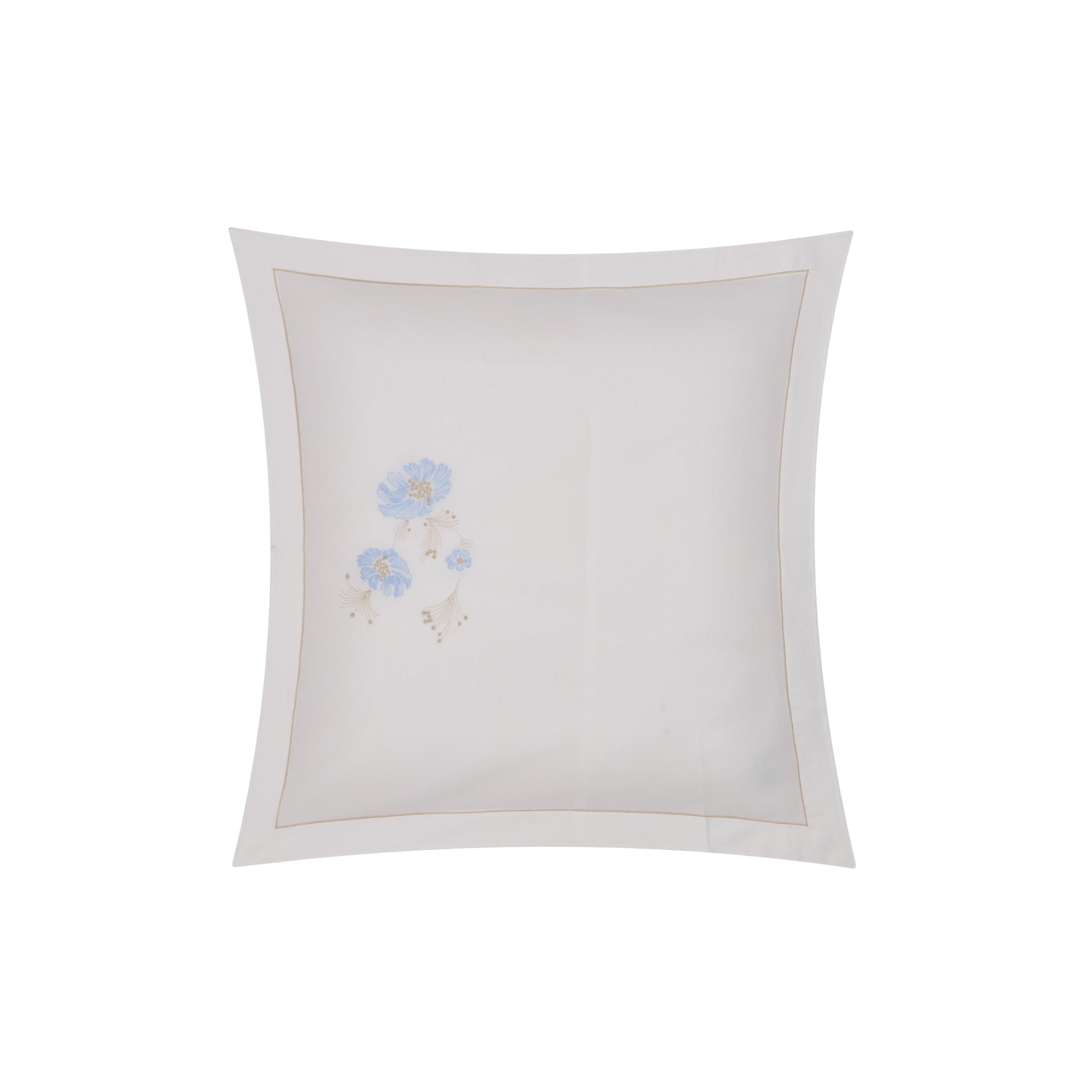 Taie d'oreiller Floralie en voile de coton - Bleu & Camel