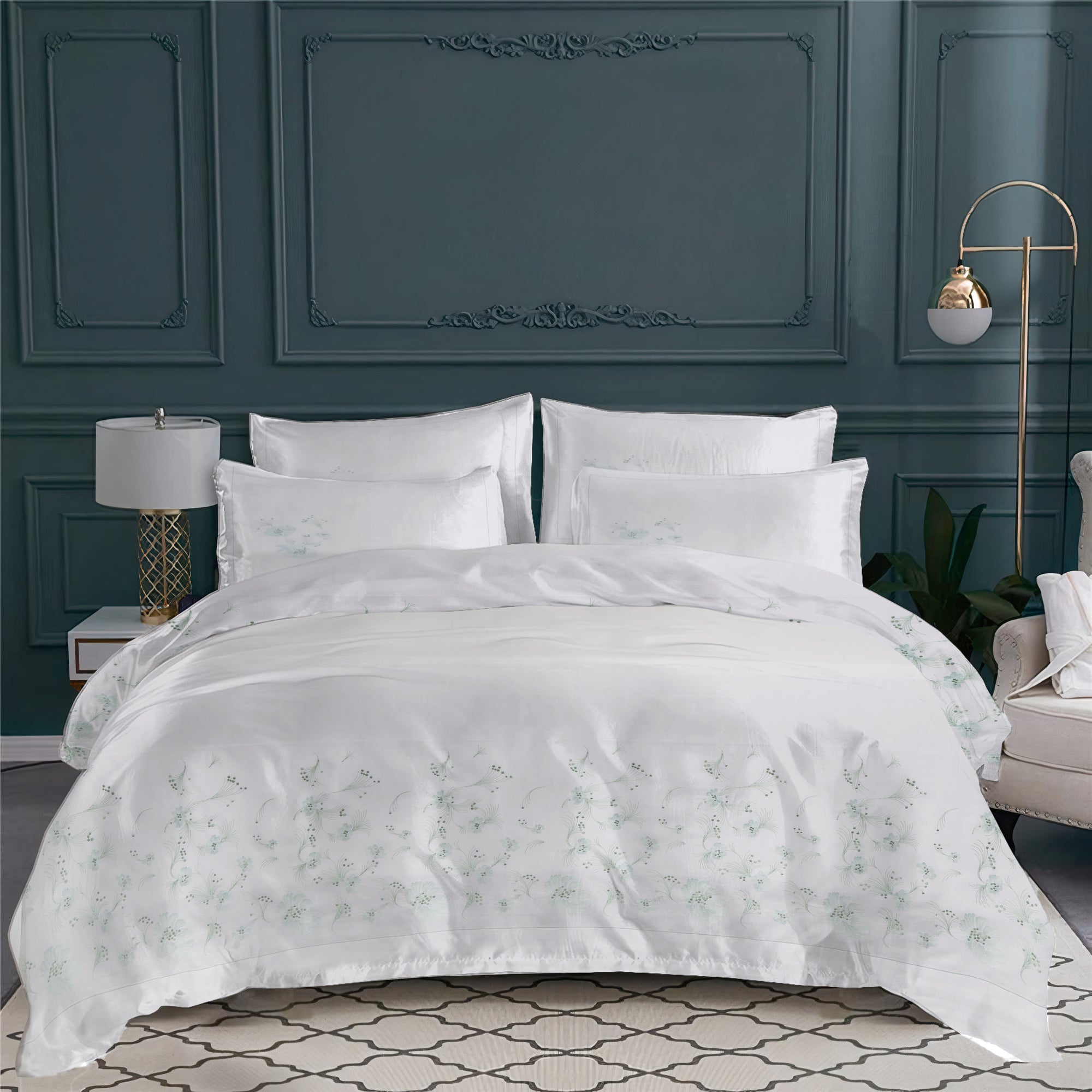Taie d'oreiller Floralie en voile de coton - Céladon & Vert
