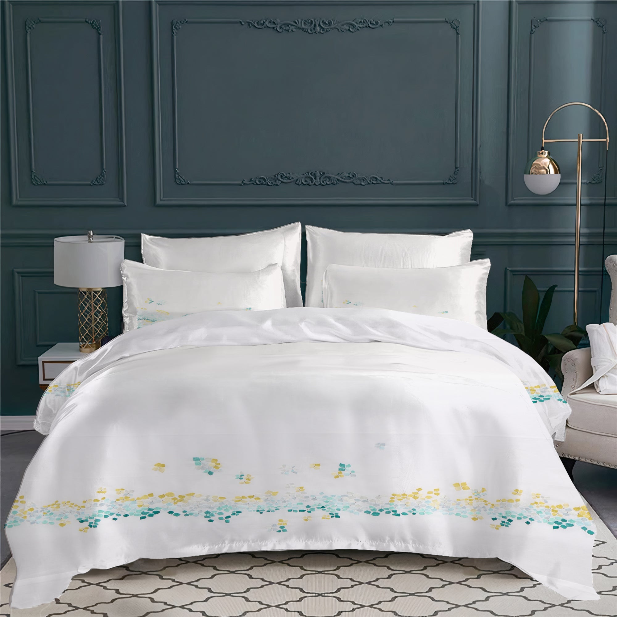 Taie d'oreiller Hortensias en voile de coton - Vert Menthe
