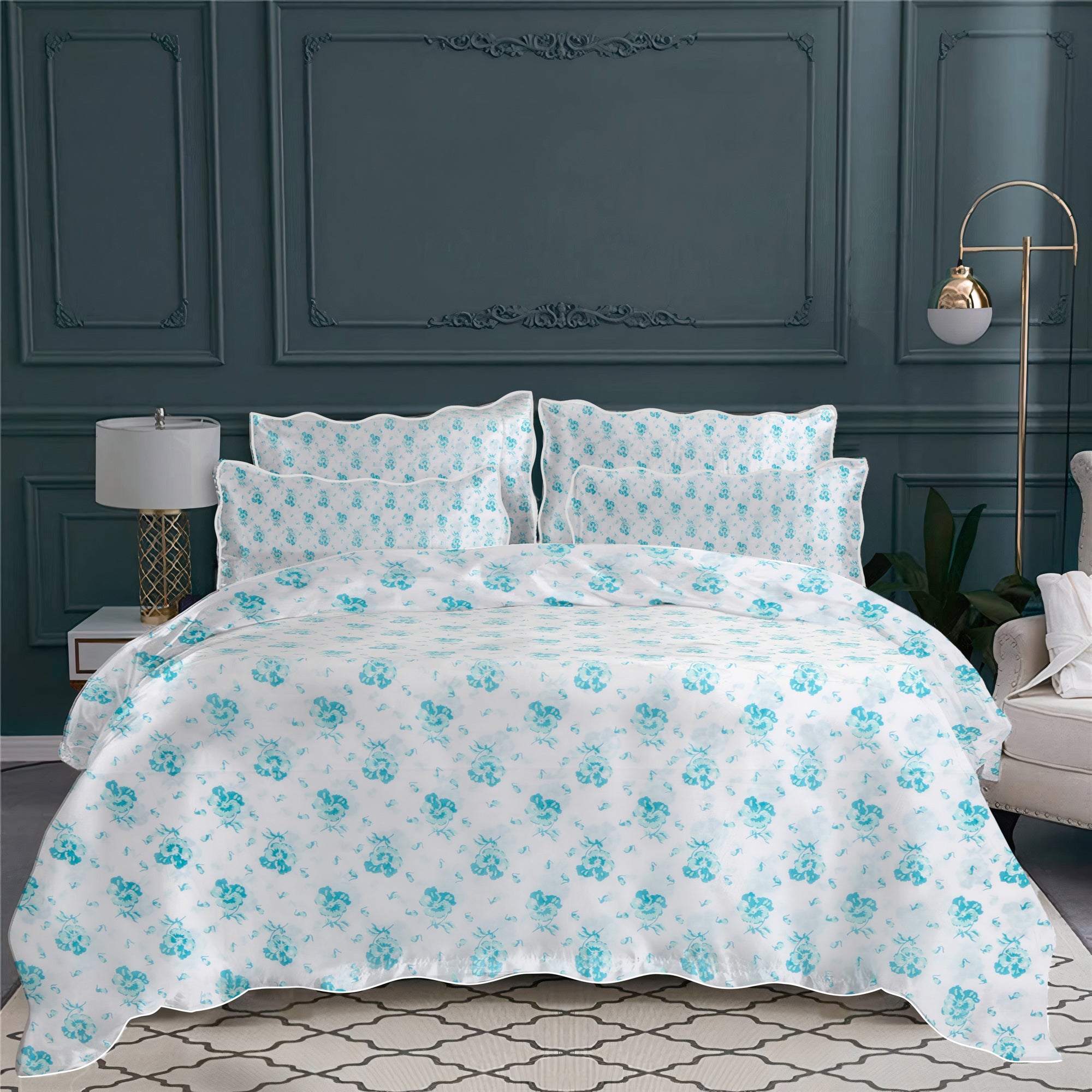 Housse de couette Lavande en voile de coton - Bleu & Vert