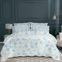 Parure de lit Tulipe perroquet en voile de coton - Bleu & Vert