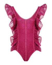 Maillot une pièce volanté à paillettes - Fucsia