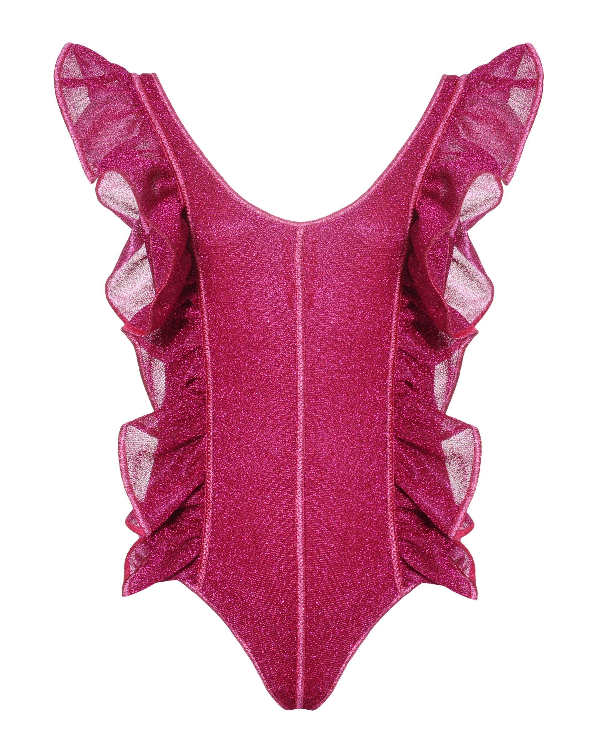 Maillot une pièce volanté à paillettes - Fucsia