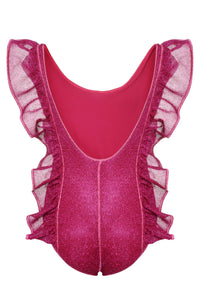 Maillot une pièce volanté à paillettes - Fucsia