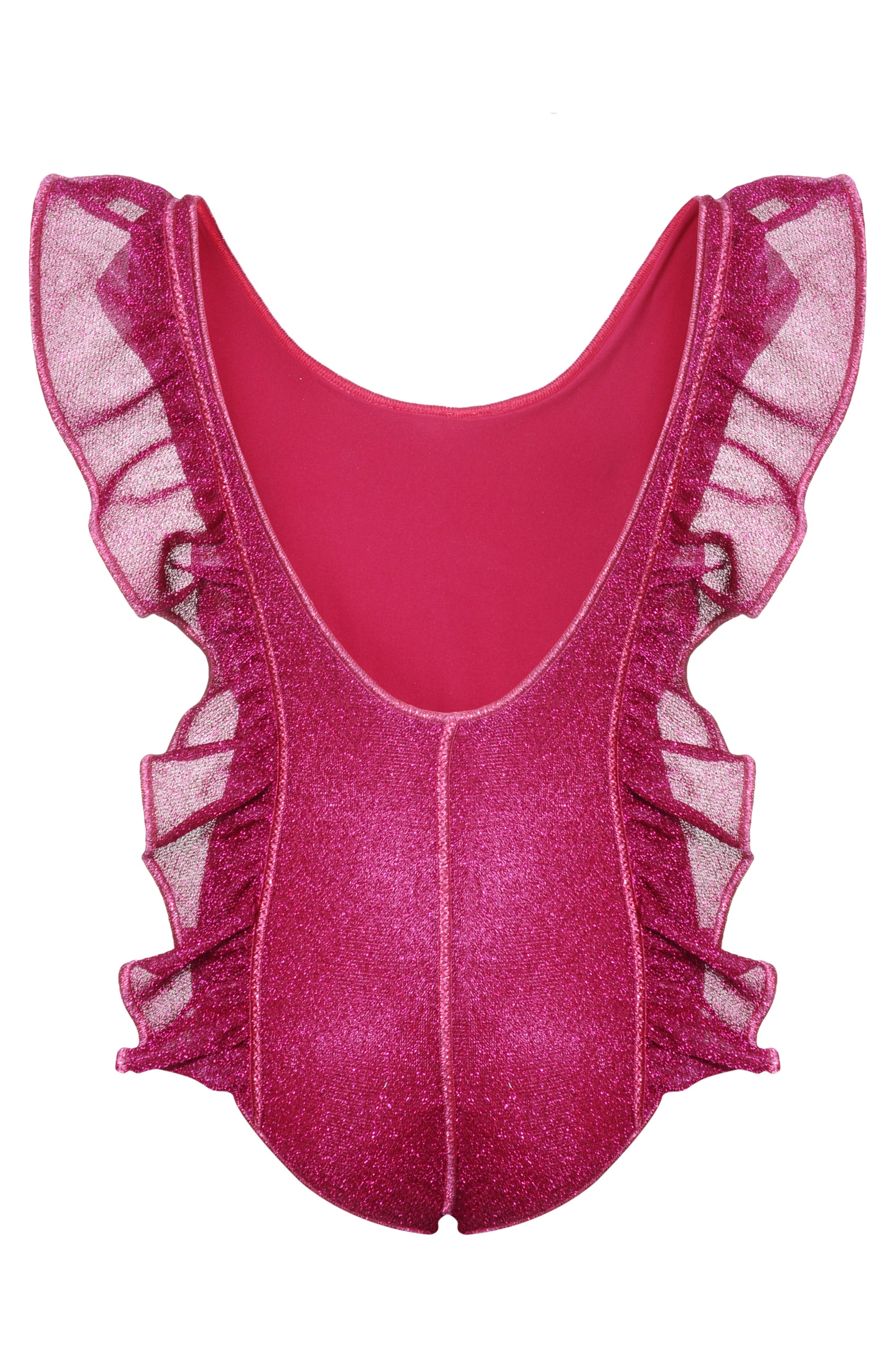 Maillot une pièce volanté à paillettes - Fucsia