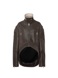 Veste à col haut en cuir - Dark Brown