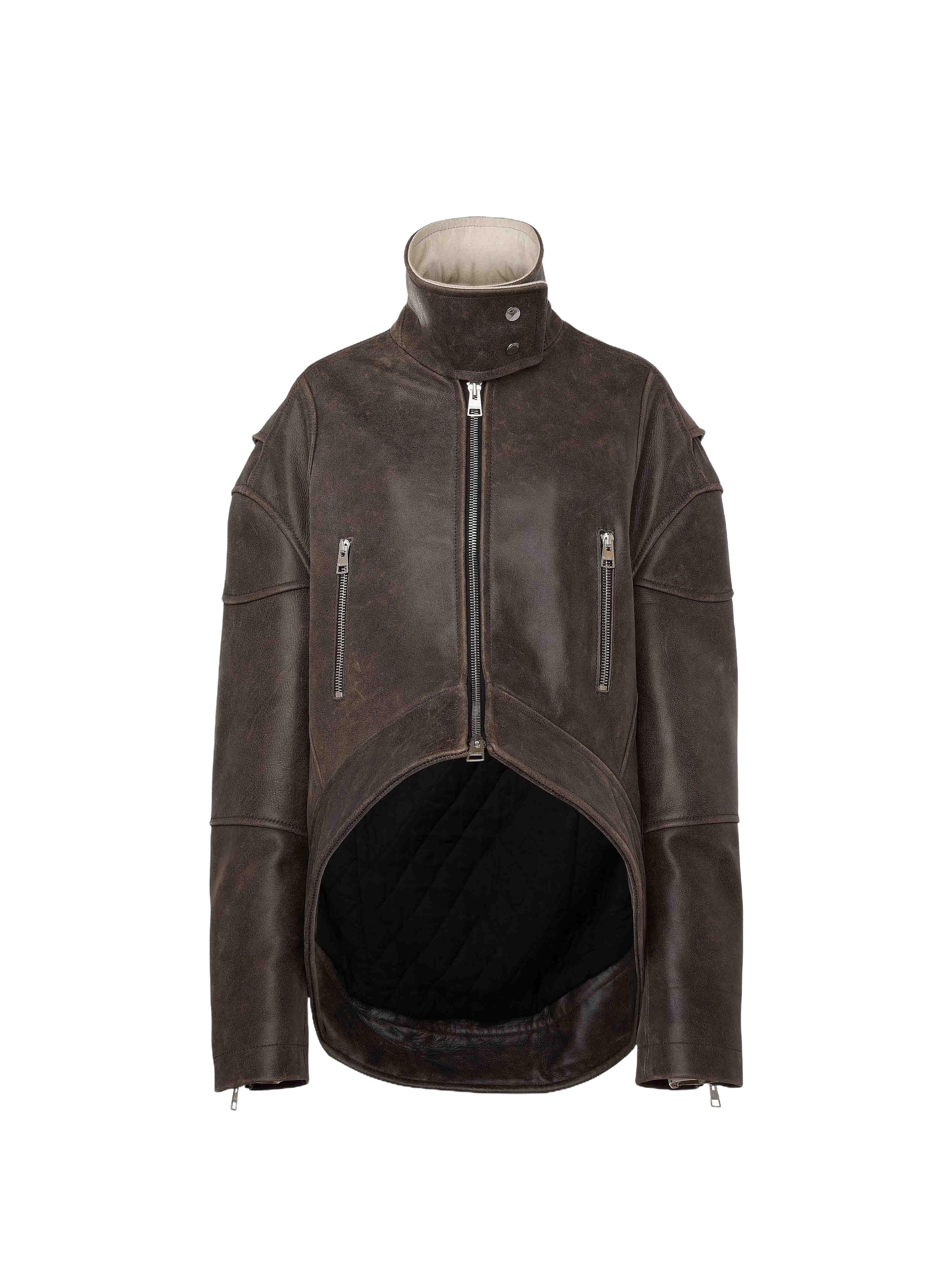 Veste à col haut en cuir - Dark Brown