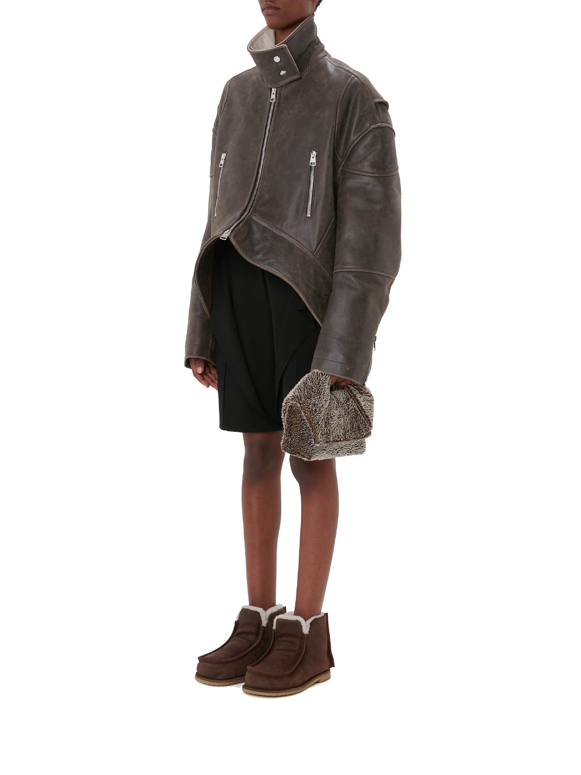 Veste à col haut en cuir - Dark Brown