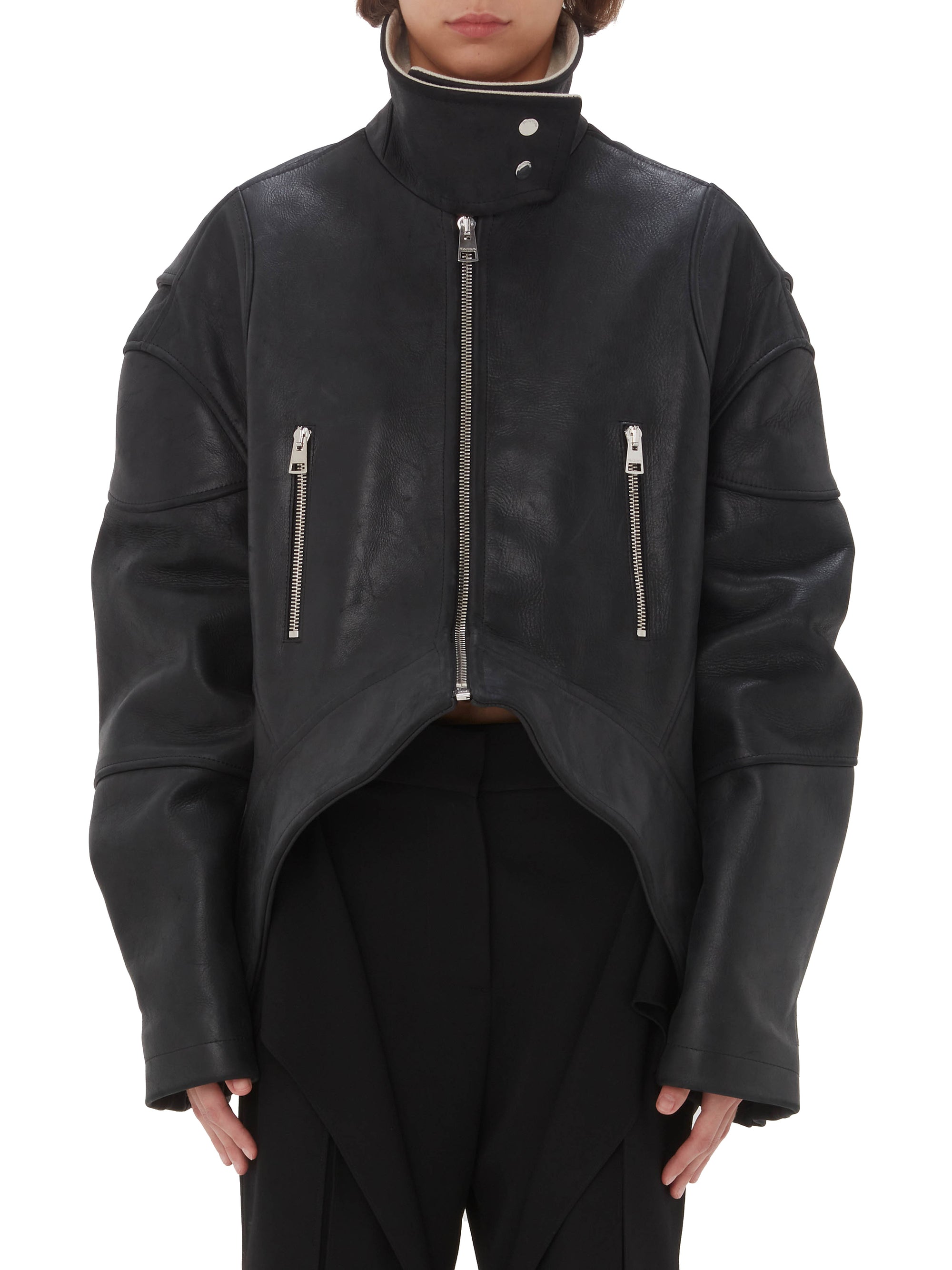 Veste À Col Haut Et Ourlet Arrondis - Black