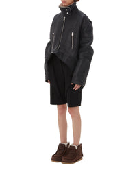 Veste à col haut en cuir - Black