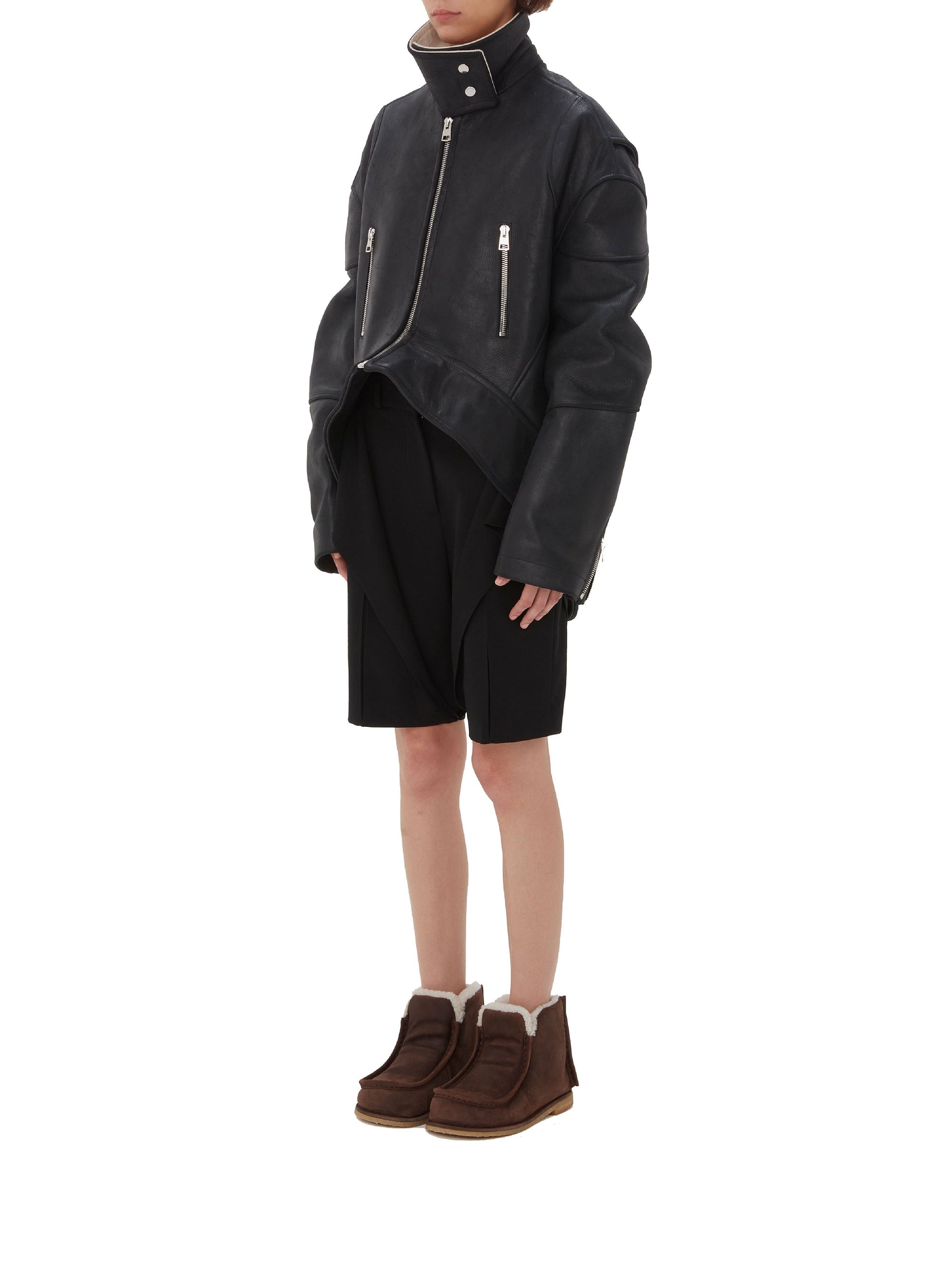 Veste à col haut en cuir - Black